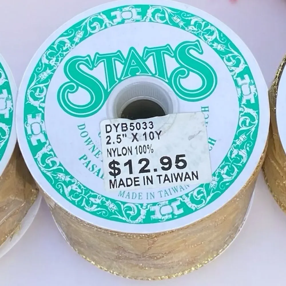 New Stats Gold Floral Wire Ribbon Three (3) Rolls Holidays Xmas Decor 2.5
